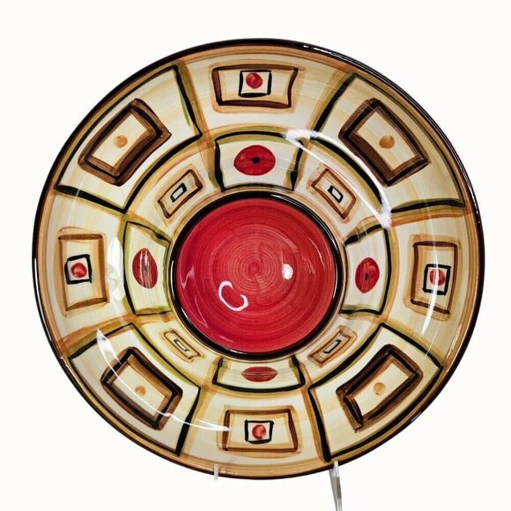 Southern Living Ceramic Chip and Dip Bowl By Gail‎ Pittman Abstract Design READ